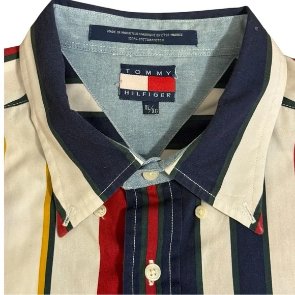 Tommy Hilfiger Vintage 90s Striped Button Down Shirt XL Crest Logo - Picture 4 of 12